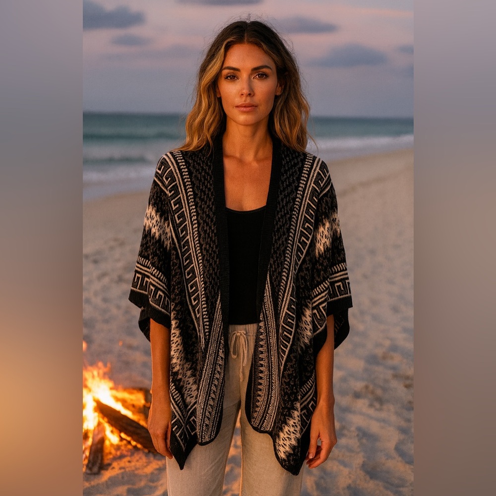 URBAN OUTFITTERS‎ ECOTE LADIES BLACK AND WHITE PONCHO STYLE SWEATER (OS)  EUC